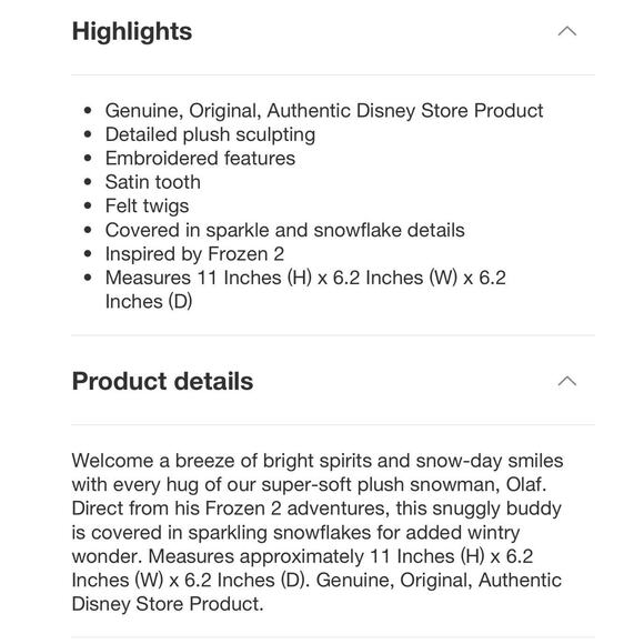 Disney Frozen II Olaf Stuffed Animal - Disney store NWT - Picture 3 of 5